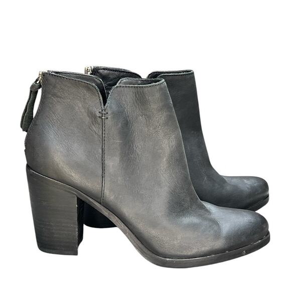 BP Leather Block Chunky Heel Ankle Boots Chelsea Zip Shoes Sz 10 Black Boho Moto - Picture 2 of 10